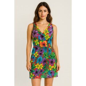 Vintage‎ Tropical Floral Print Sleeveless V Neck Wrap Dress